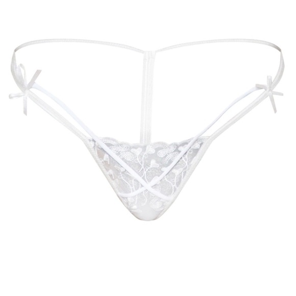 Pretty Little Thing White Heart Thong Panty XS - Picture 1 of 4
